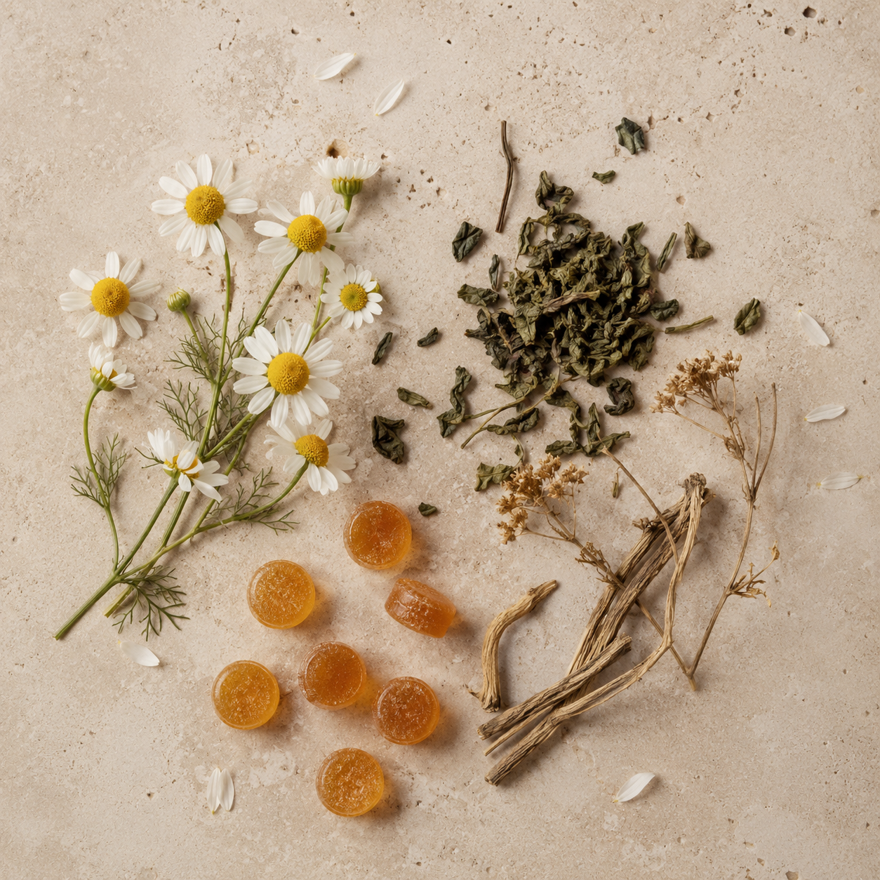 velour natural calming ingredients — chamomile, valerian, L-theanine